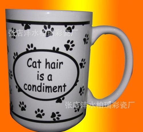 山东陶瓷厂家批发出口卡通猫爪图案产品促销水杯